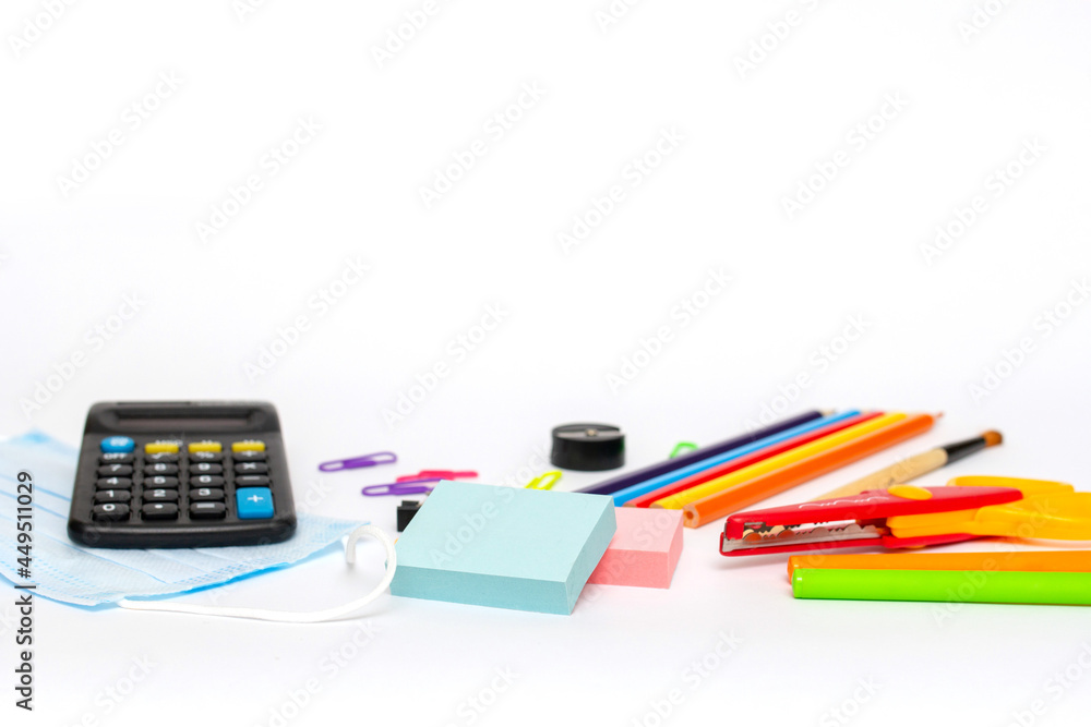 calculator and pen, school supplies isolated on white, back to school, shopping before school year, calculator and pen, school supplies isolated on white, back to school, shopping before school year,