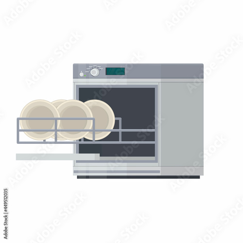 Dishwasher. Washing dishes, vector illustration