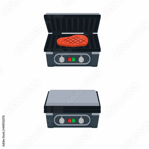 Electric grill. Frying meat, vector illustration