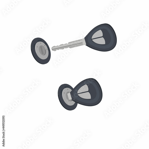 Key is in the ignition of the car. Start a car, vector illustration