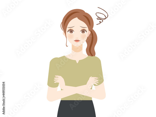 悩む私服の若い女性