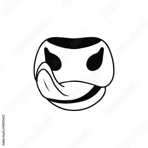 Vector drawing of a bull's muzzle. Cow nose. The cow licks its lips. Logo for a cow farm or dairy product. Bull tongue.