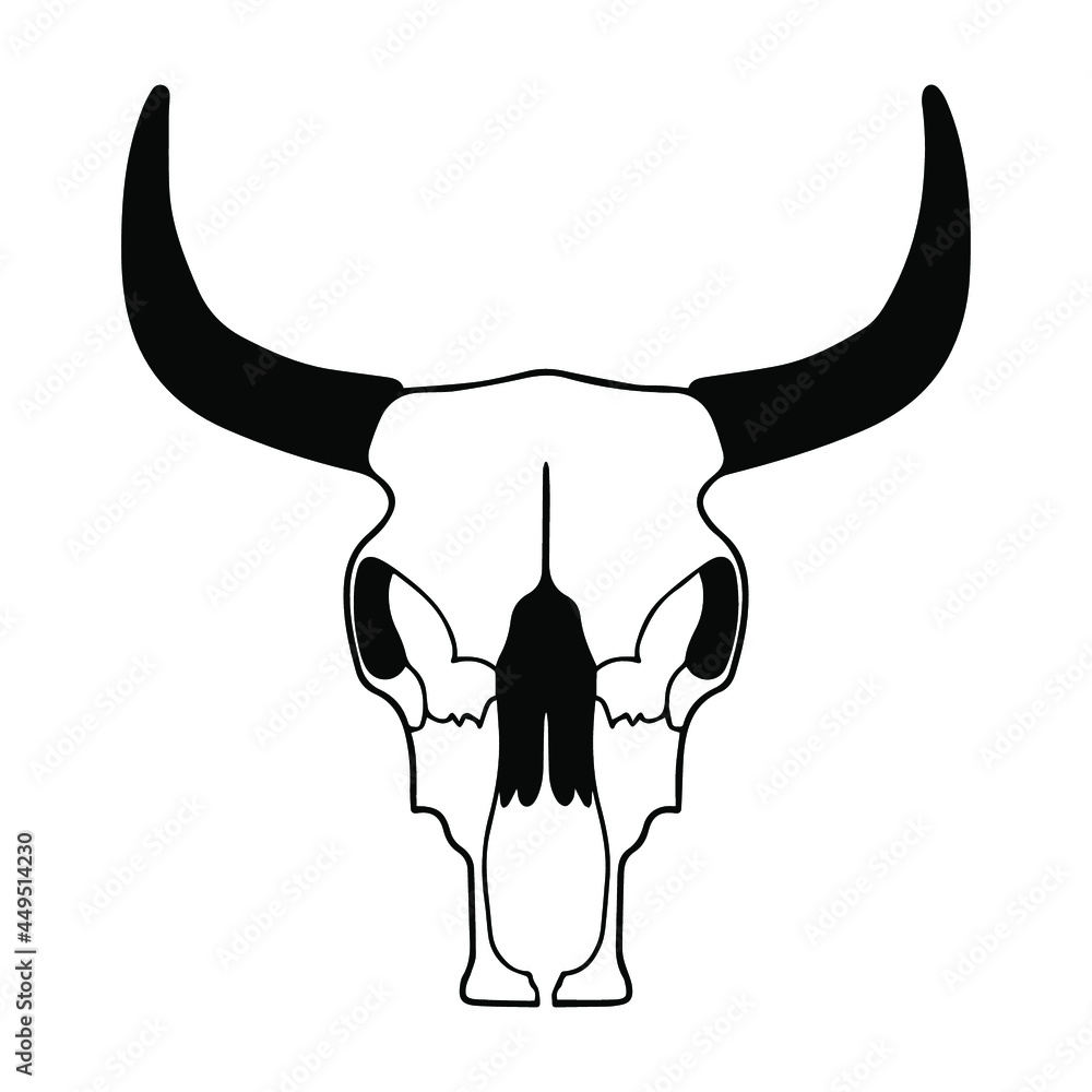 Vector bull skull. Bull illustration. Skull tattoo sketch. Cattle skull ...