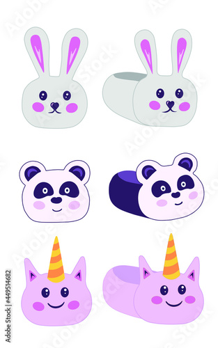 Slippers with animal head vector.