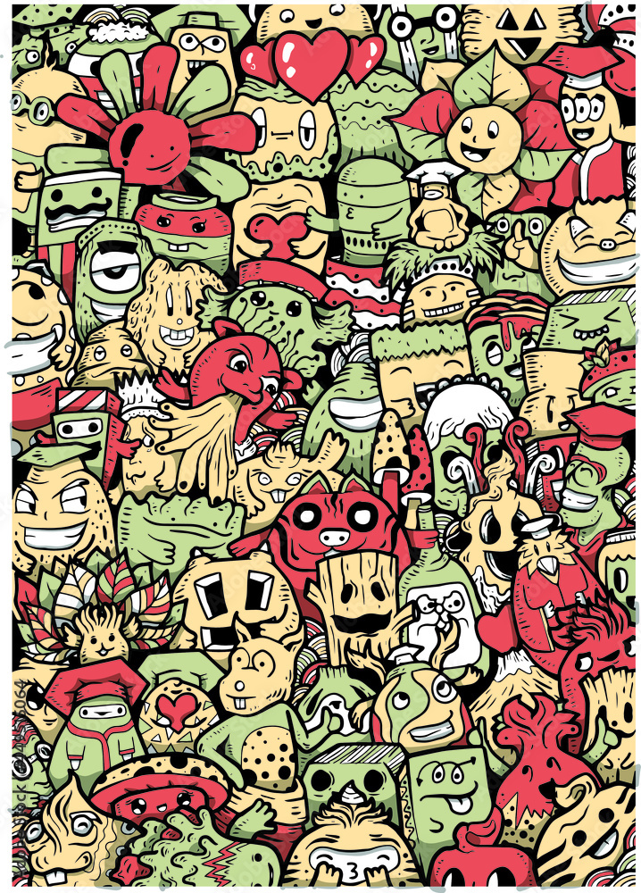 Doodle Monster Illustration with Colors for Wallpaper