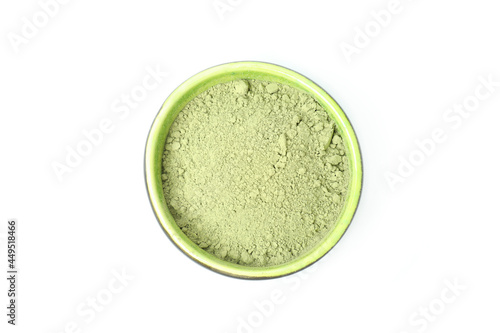 Matcha green powder isolated on white background