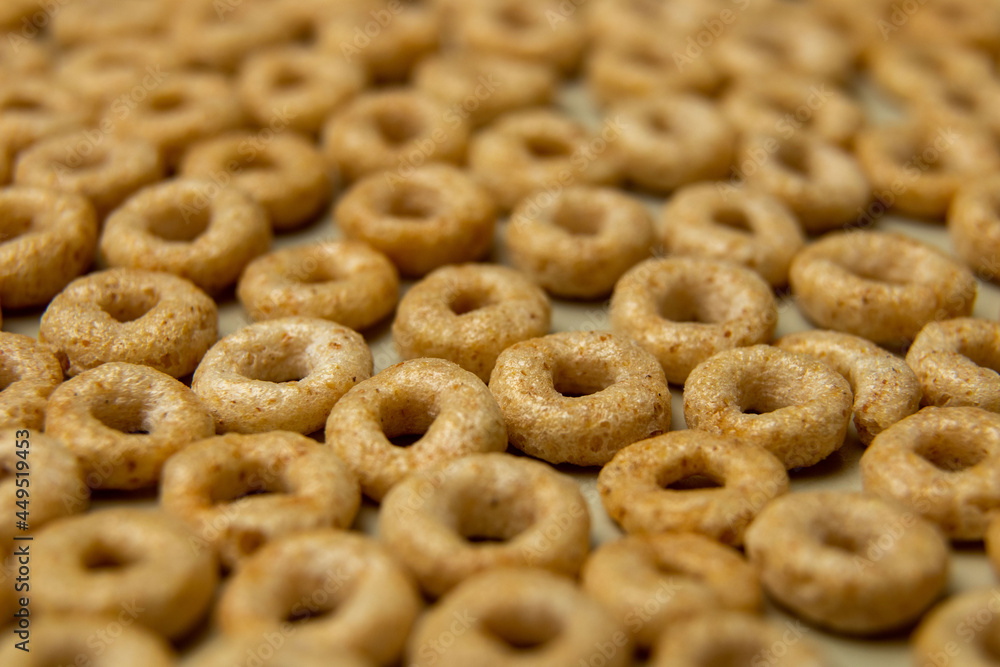 closeup cheerios oat cereal in large pile, background, delicious breakfast closeup cheerios oat cereal in large pile, background, delicious breakfast