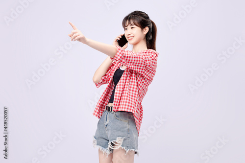 Fotografie Beautiful Asian woman in red shirt