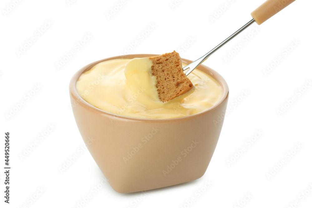 Bowl of cheese fondue isolated on white background Bowl of cheese fondue isolated on white background