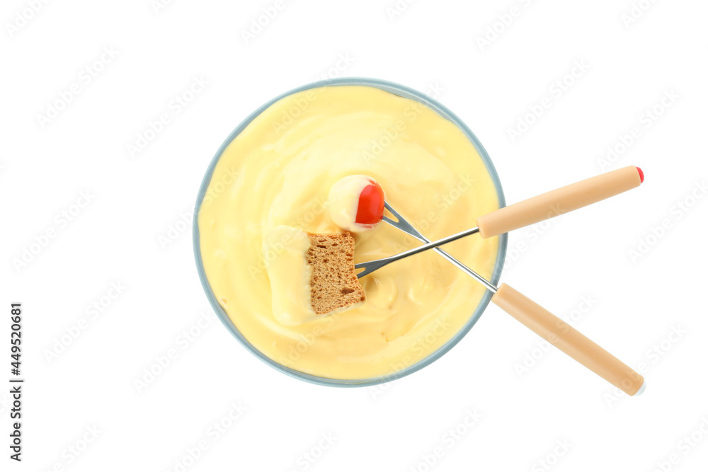 Bowl of cheese fondue isolated on white background Bowl of cheese fondue isolated on white background