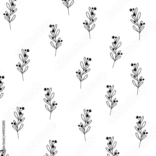 Botanical flower Pattern. Black and white illustration isolated on white background