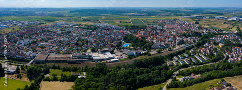 Aerial view around the city Sachsenheim in Germany on a sunny day in summer.