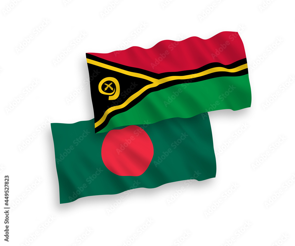 Flags of Republic of Vanuatu and Bangladesh on a white background Flags of Republic of Vanuatu and Bangladesh on a white background