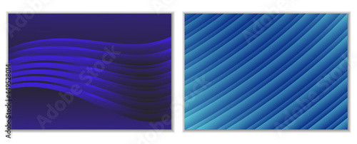 Abstract gradient waves background and folds. A set of 2 templates. 3D illustration in gentle pastel colors. Vector