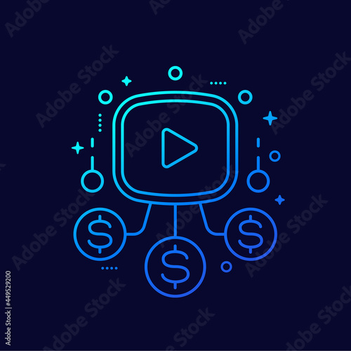 Video monetization line vector icon