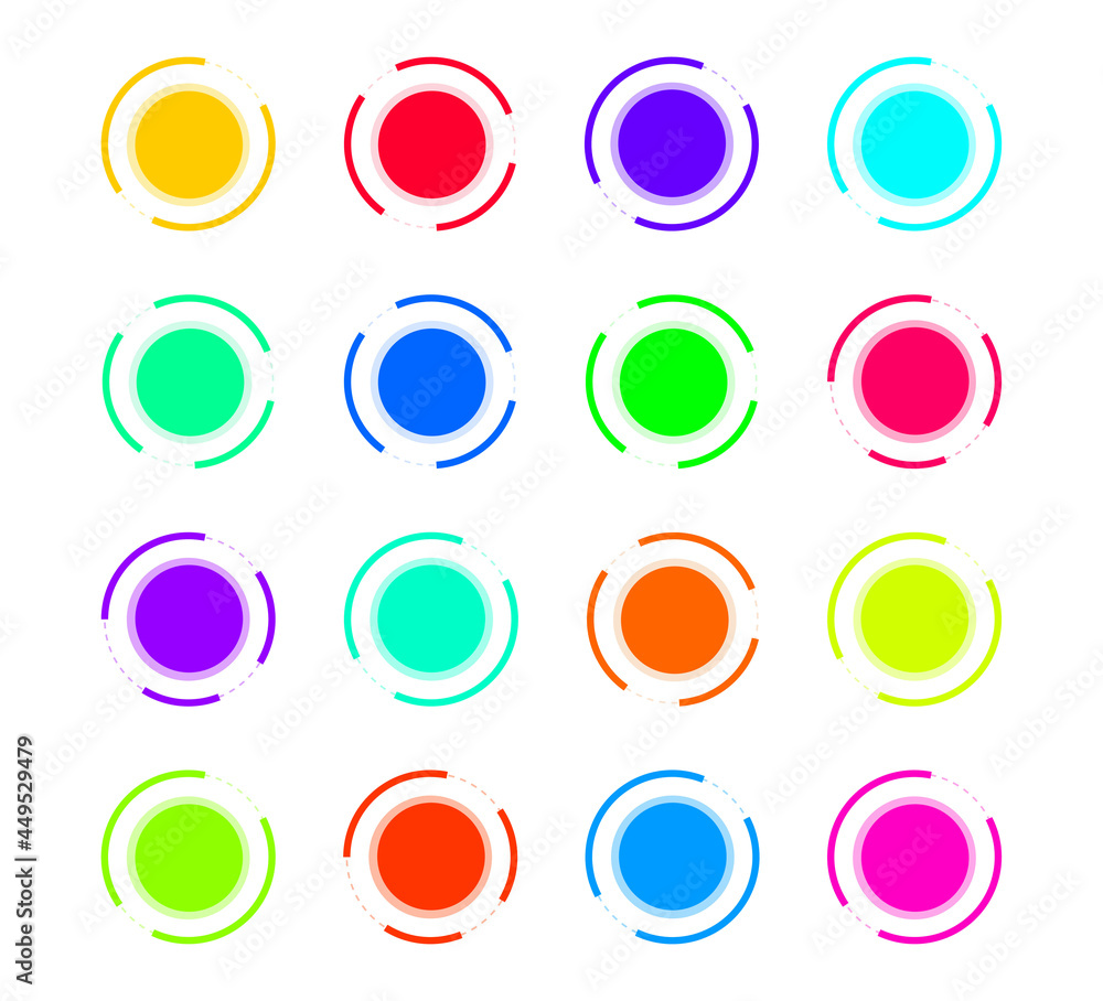 Infographic circle dot vector element set in various colors on white background