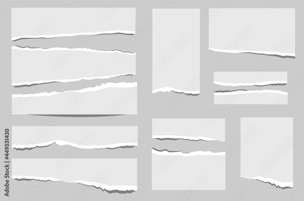 Set of paper of different shapes scraps isolated on gray background Set of paper of different shapes scraps isolated on gray background