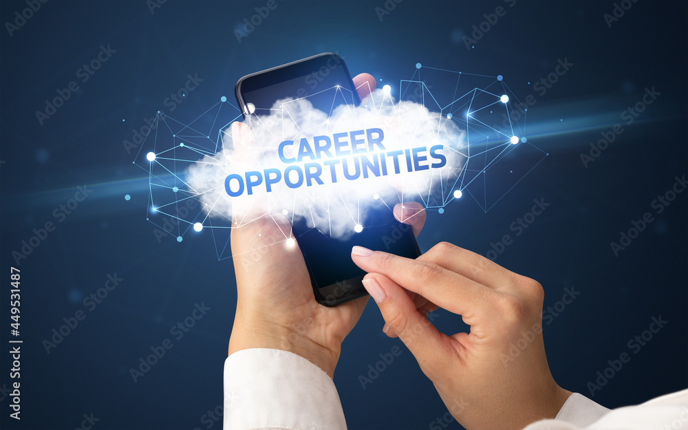 Hand using smartphone with cloud business concept Hand using smartphone with cloud business concept