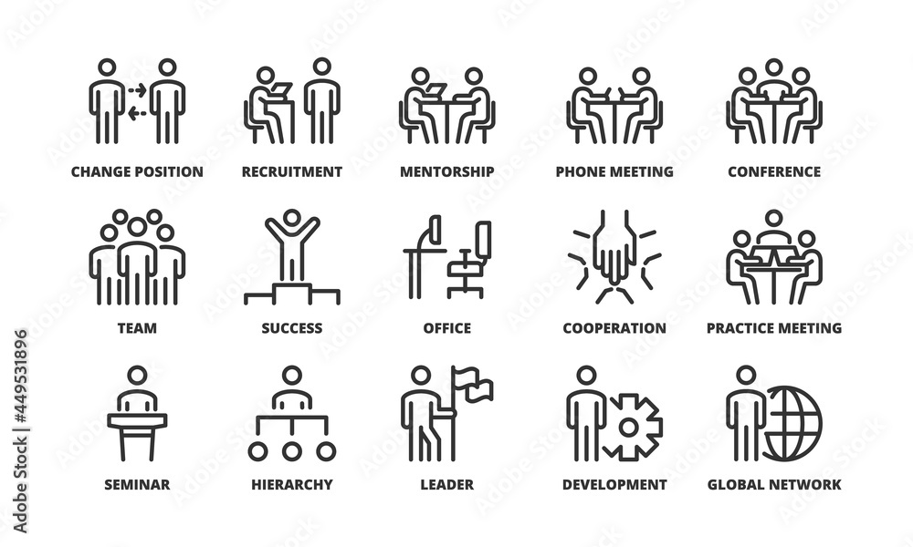 OFFICE WORKER ICONS LINE BUSINESS VECTOR