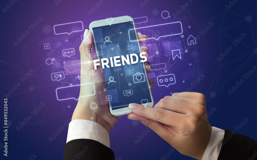 Obraz premium Hand using smartphone with social media concept