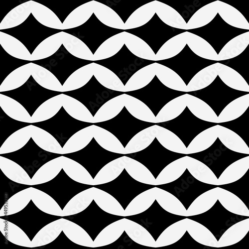 Trorn rhombs ornament. Vector seamless black shapes. Minimal pattern in black and white colors.