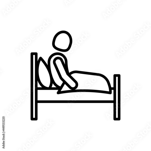 Insomnia thin line icon: sleep disorders, tired man sitting in his bed. Depression, sleepless, anxiety. Vector illustration.