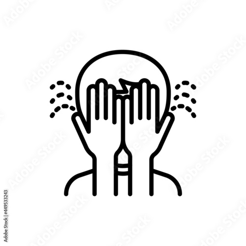 Despair thin line icon: man closed his face by hands. Frustration, loneliness, panic attack. Vector illustration of negative emotion, depression, anxiety.