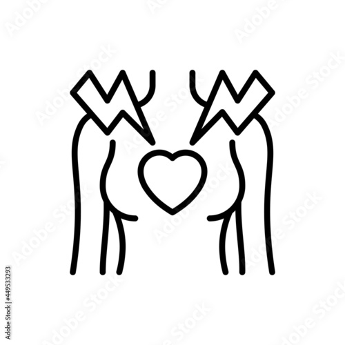 Heart ache thin line icon. Heart attack. Infarction, diseased heart, stress, arrhythmia. Woman body. Vector illustration.