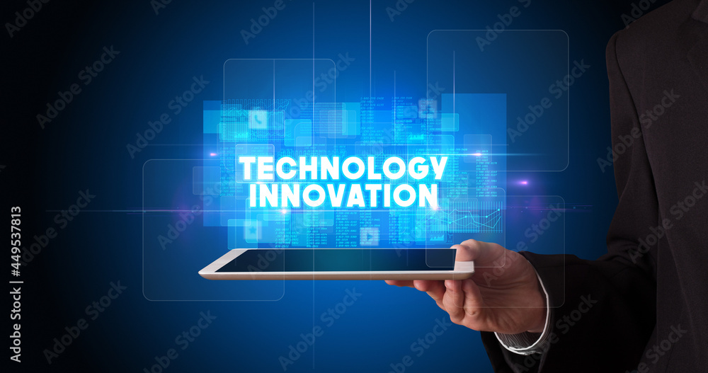 Person holding tablet, technology concept Person holding tablet, technology concept