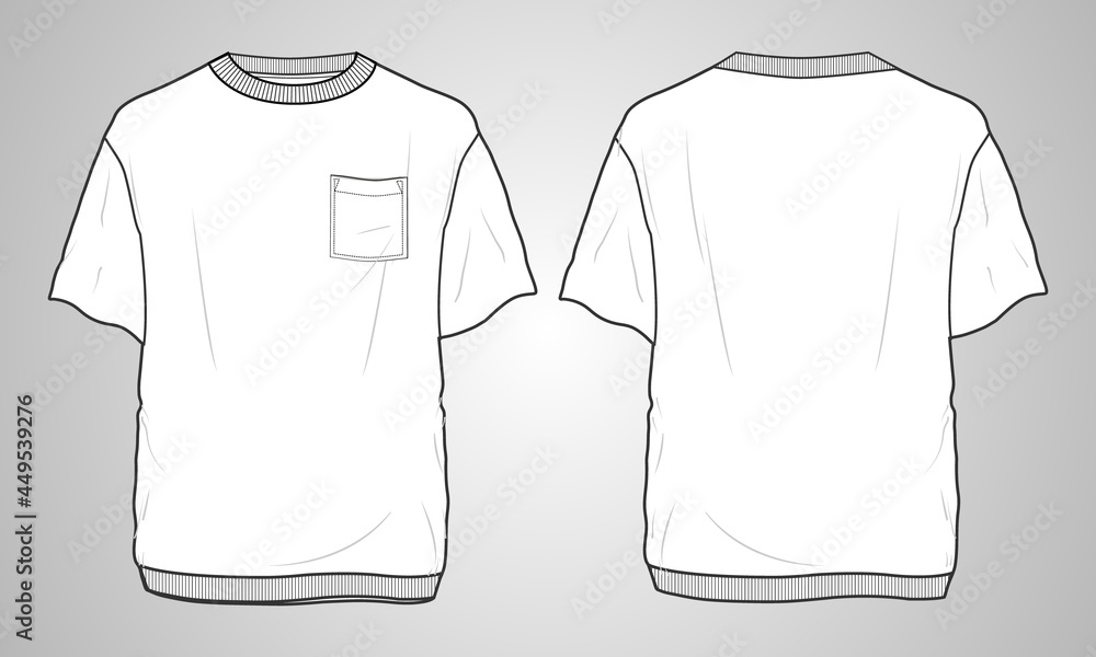 Short sleeve With pocket sweatshirt Overall Technical Drawing vector  fashion template for men's. Front and back view. Dress design template  vector illustration. Easy edit and Customizable. Stock Vector | Adobe Stock