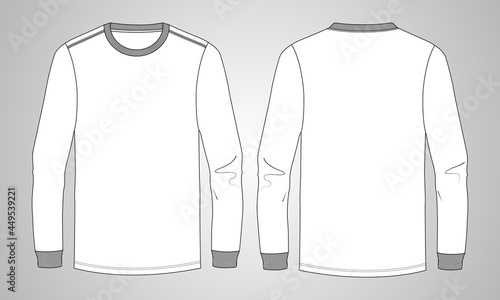 Wallpaper Mural Slim fit long sleeve T-shirt technical Sketch fashion Flat Template With Round neckline. Vector illustration basic apparel design front and Back view. Easy edit and customizable. Torontodigital.ca