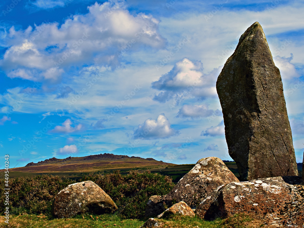 A pillar of Bluestone from Carnmenyn in the background and erected in 1989 to commemorate the origin of the Bluestones at Stonehenge which is now known to be Carn Goedog and Craig Rhos-y-Felin. A pillar of Bluestone from Carnmenyn in the background and erected in 1989 to commemorate the origin of the Bluestones at Stonehenge which is now known to be Carn Goedog and Craig Rhos-y-Felin.