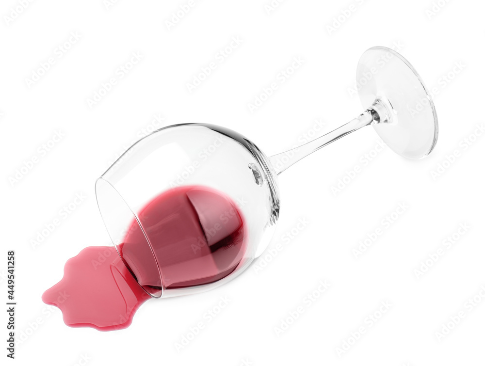 Overturned glass and spilled wine on white background Overturned glass and spilled wine on white background