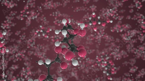 Citric acid molecule made with balls, scientific molecular model. Chemical looping 3d animation