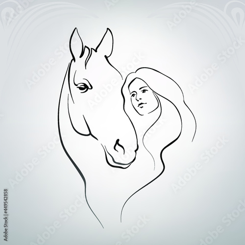 Silhouette of the girl and horse