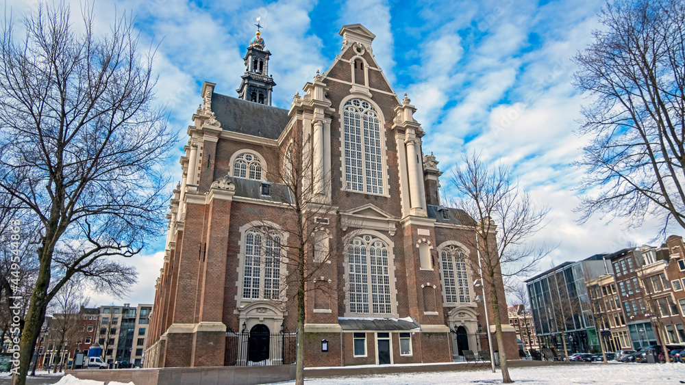 The Wester church on a beautiful winter day in Amsterdam the Netherlands