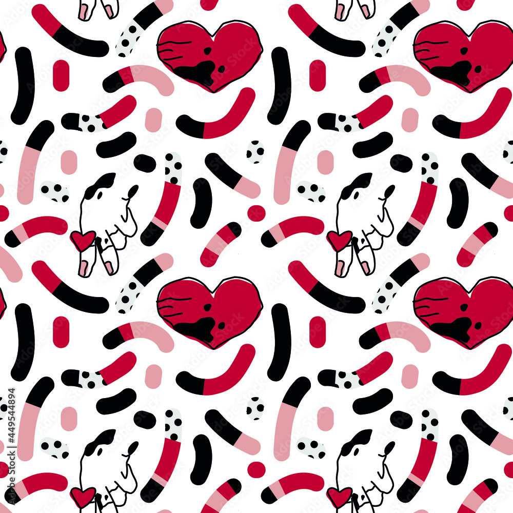 Dots and bright pink and red hearts pattern. Valentines Day seamless background.textured fashion print, abstract back for fabric, textile Dots and bright pink and red hearts pattern. Valentines Day seamless background.textured fashion print, abstract back for fabric, textile