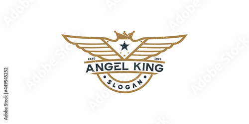 Wing logo with crown and golden creative concept Premium Vector