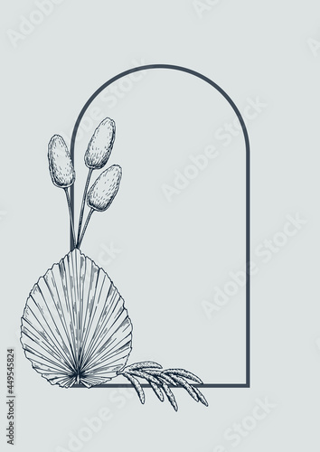 Hand drawn botany frame with hand drawn elements. Design for logo, prints and invitations
