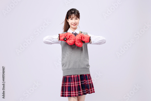 Beautiful Asian girl in middle school uniform photo