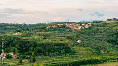 Mountain countryside  olive groves in Istria. Beautiful view of the picturesque village.