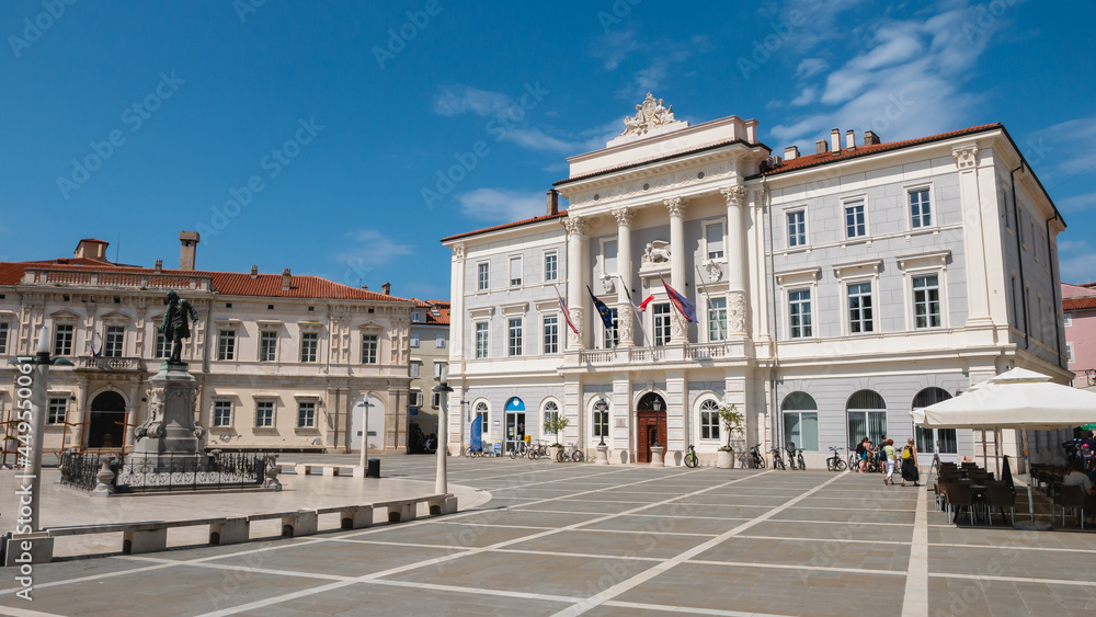 View of the Tartini Central Square in Piran, Slovenia.