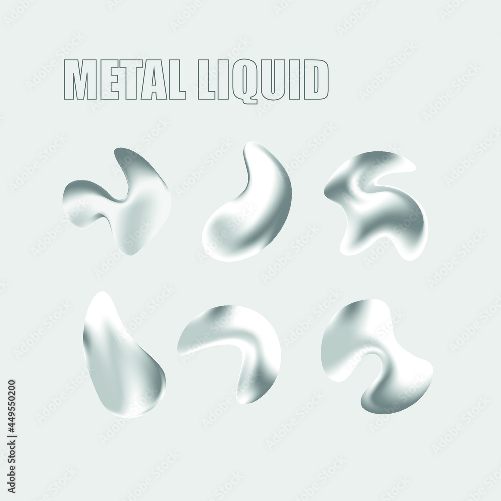 Liquid vector shapes. Metal. Abstract vector object. Seamless pattern. 3D