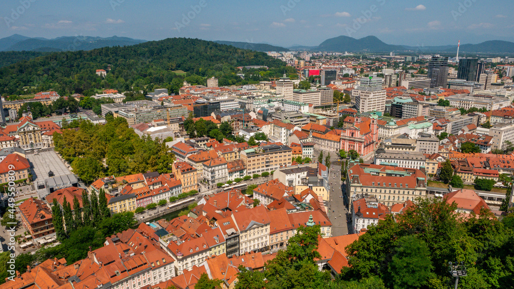 Aerial view of the center of Ljubljana.
