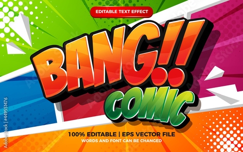 Editable text effect - bang comic cartoon on colorfull halftone comic background