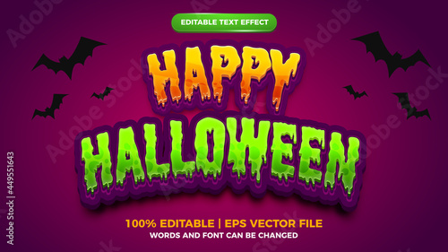 Editable text effect - orange green happy Halloween comic cartoon game template style