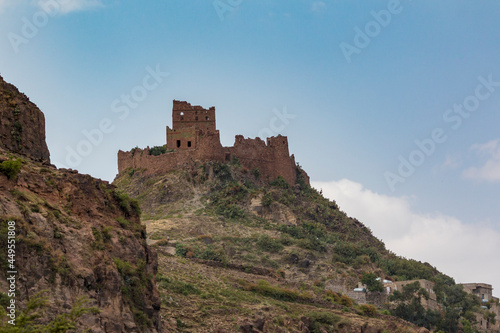 Sumara Castle on the highest mountains of Ibb Governorate  Yemen. Historic castle