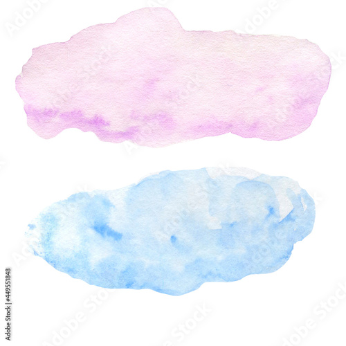 Cloud, Bird, sun, moon, watercolor drawing, Landscape elements Stars and planets Watercolor hand-drawn illustration isolated on a white background.