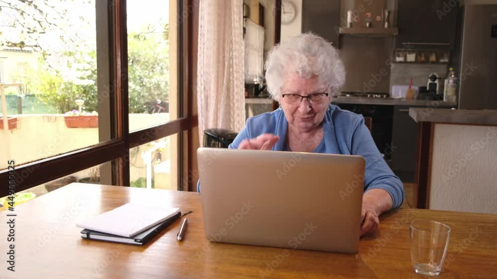 happy senior woman at home calling family with laptop computer and internet
happy senior woman at home calling family with laptop computer and internet