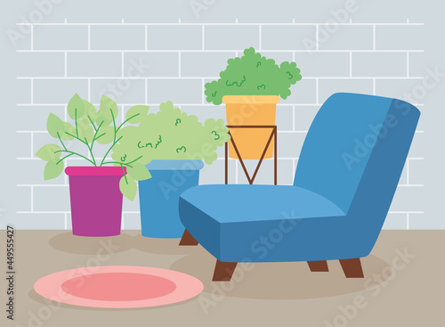 houseplants and blue sofa